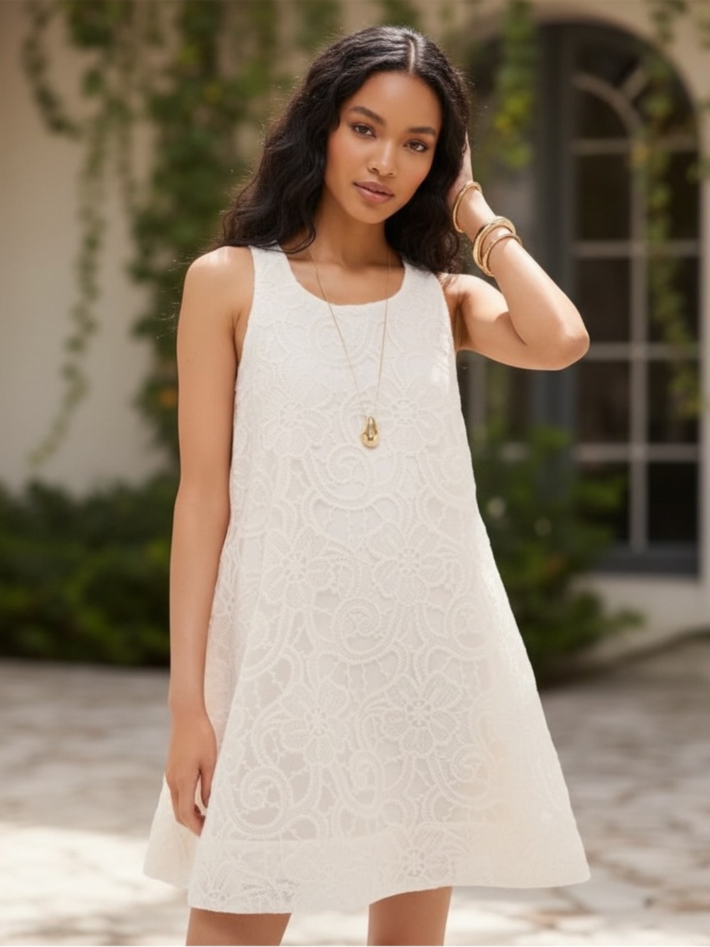 Large Tuckernuck Ivory Floral Lace Organza MaryLiza Swing Dress